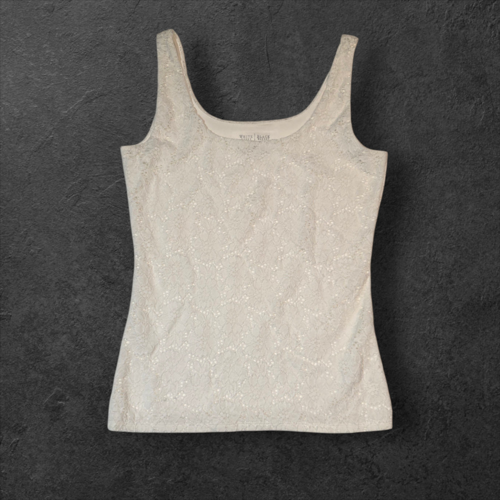 White House Black Market Crochet Tank Top Boho Open Knit Shirt Y2K Style Small